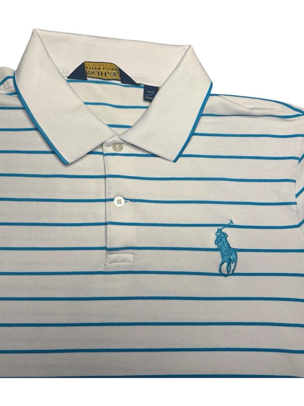 Ralph Lauren Polo Golf White Blue Stripes Men's L Pima Cotton